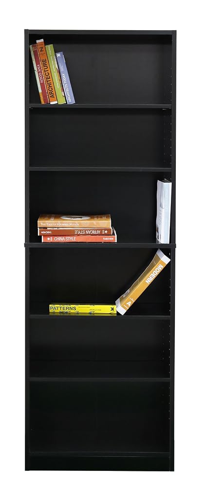 Absolute Deal Tall Narrow Bookcase Storage Unit with Adjustable Shelving, Black, 60 x 29 x 180cm