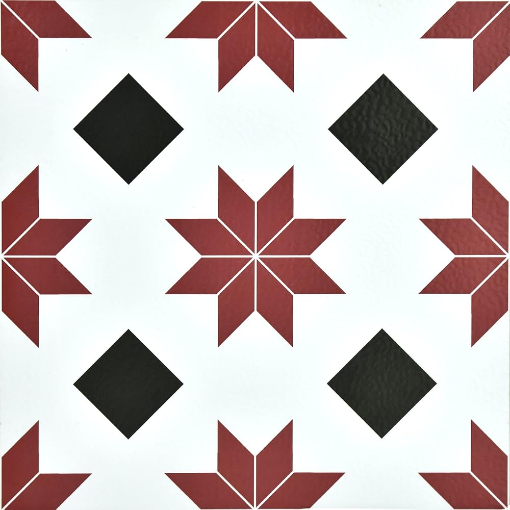 WallPops FP2482 Orion Peel & Stick Floor Tiles, Reds, Set of 10 Pieces, 12 x 12 Inch