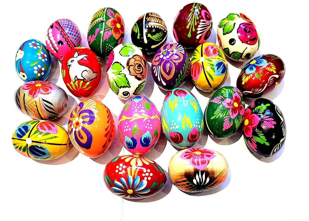 Wooden World — Set of 10 Wooden Easter Eggs Hand Painted Easter Decoration