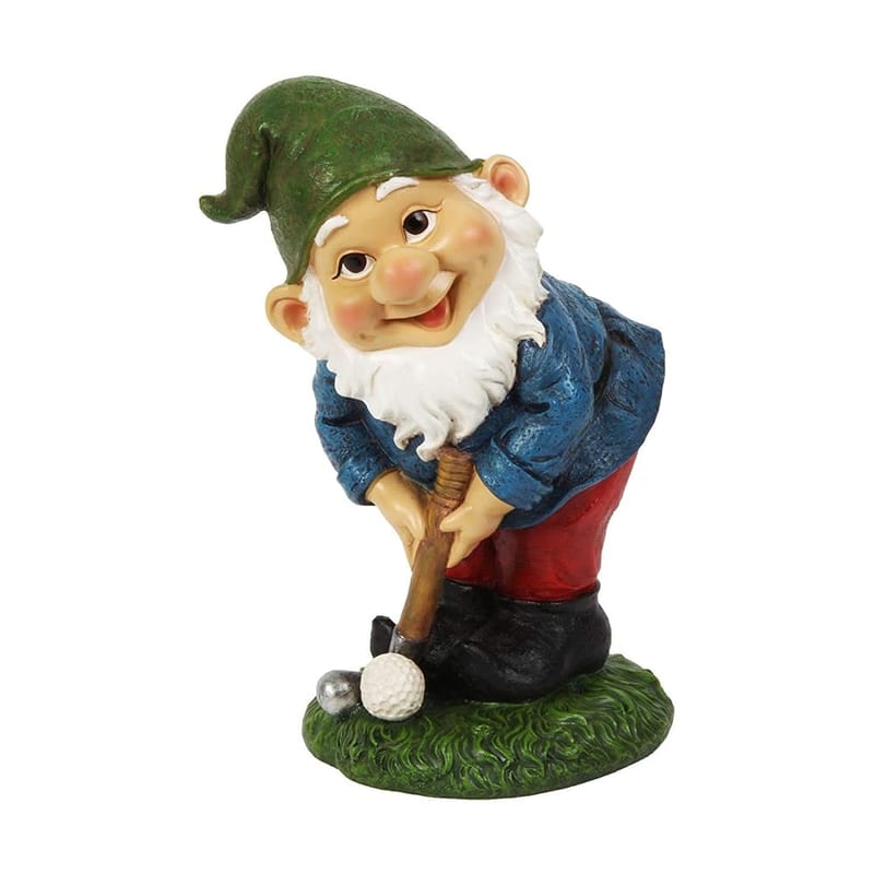 Garden Gnome Playing Golf Ornament Statue 28.5cm