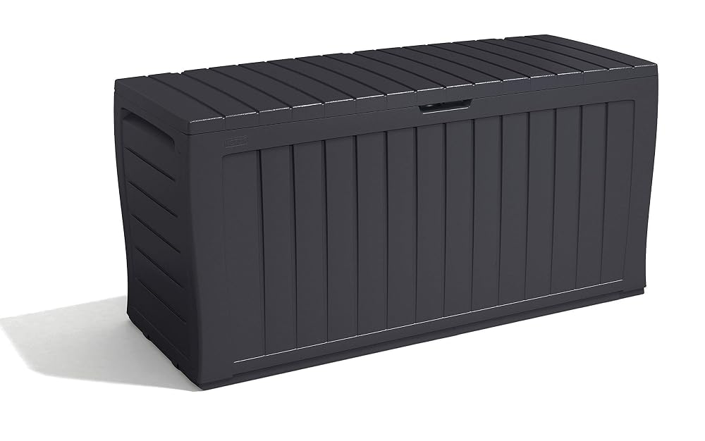 Keter Marvel+ 270L Outdoor Garden Furniture Storage Box, Graphite Wood Panel Effect