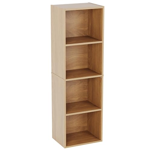 Vida Designs Oxford 4 Tier Cube Bookcase, Oak Wooden Shelving Display Storage Unit Office Living Room Furniture