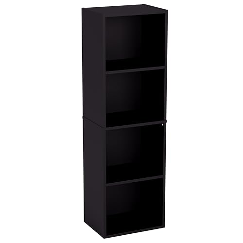 Vida Designs Oxford 4 Tier Cube Bookcase, Black Wooden Shelving Display Storage Unit Office Living Room Furniture
