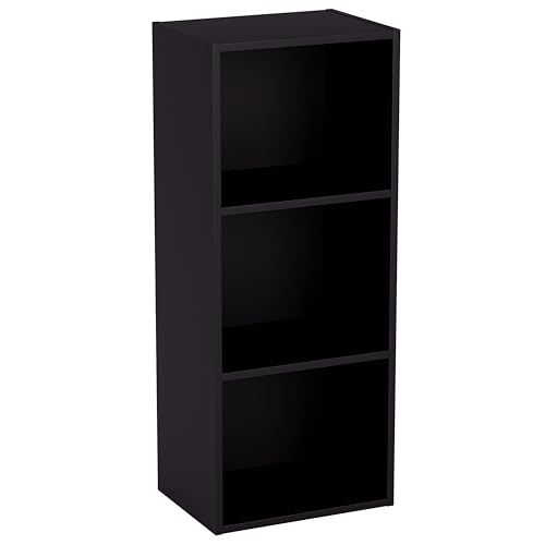 Vida Designs Oxford 3 Tier Cube Bookcase, Black Wooden Shelving Display Storage Unit Office Living Room Furniture