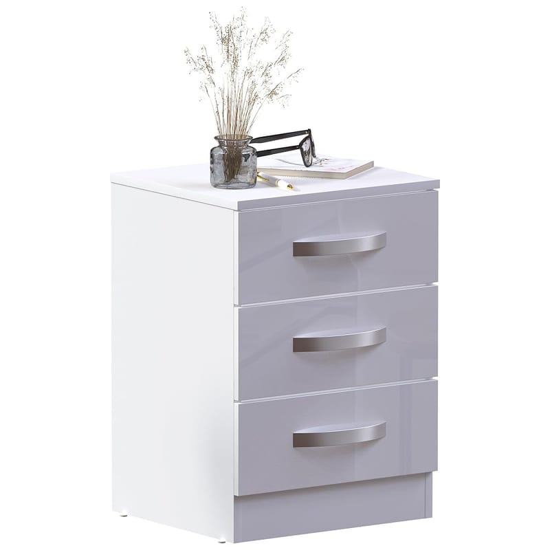 Vida Designs High Gloss 3 Drawer Bedside Rectangular Nightstand Cabinet, White