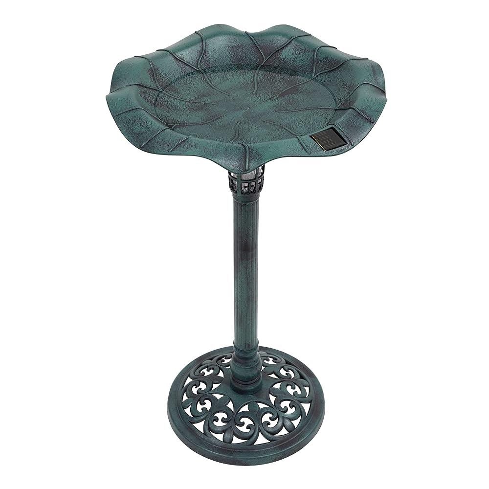 GardenKraft 17430 Bird Bath with Solar Powered Light, Verdigris Metal Effect, 80cm x 43cm