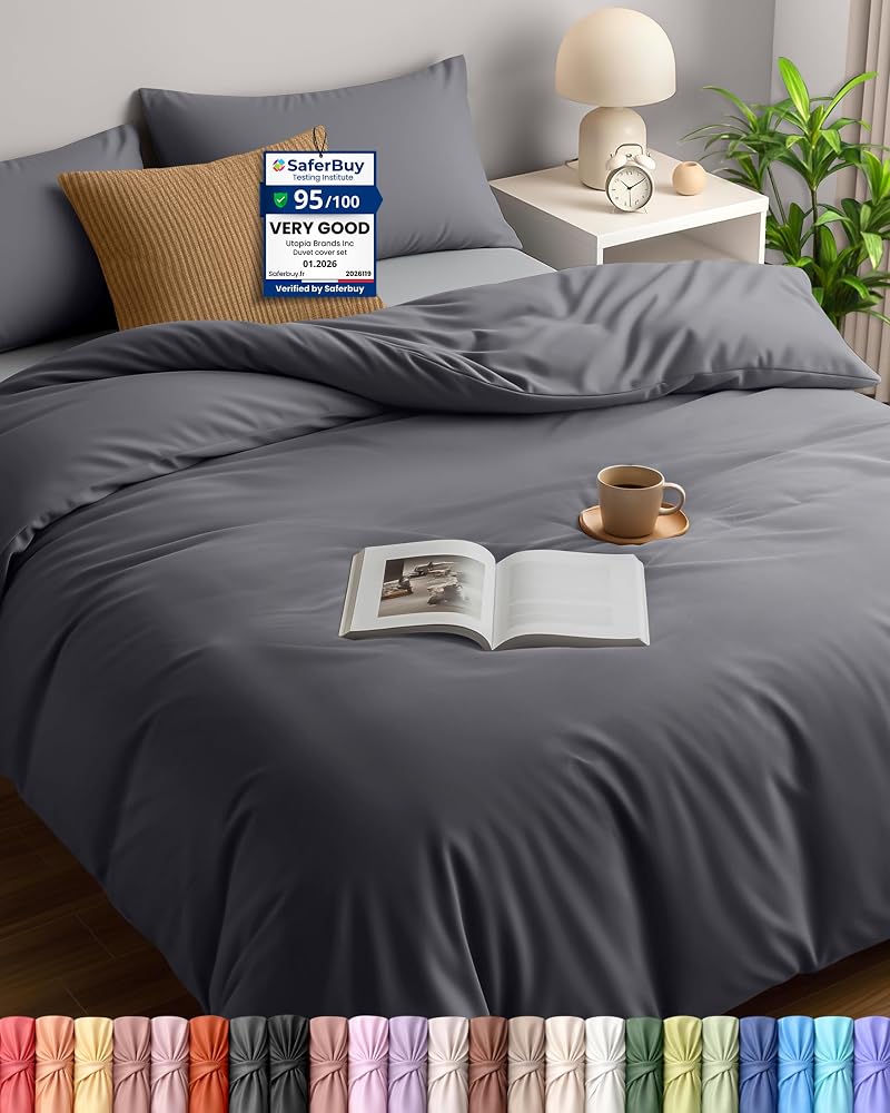 Utopia Bedding King Size Duvet Cover Set, Grey, Soft Brushed Microfibre Polyester Quilt Cover with Zipper Closure and 2 Pillowcases