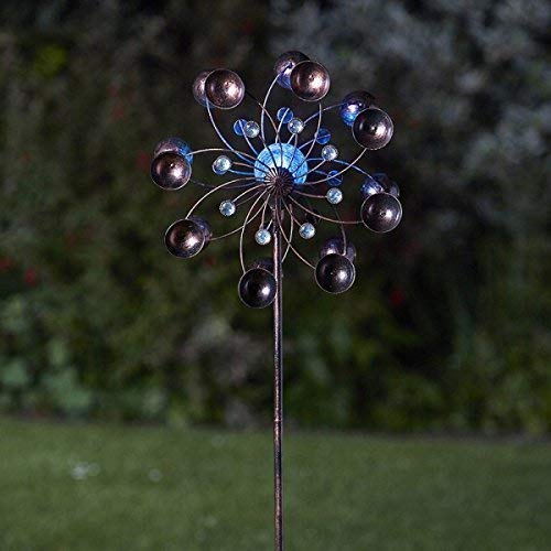 Garden Mile Solar Powered Wind Spinner with Colour Changing LED Lights, Copper Effect