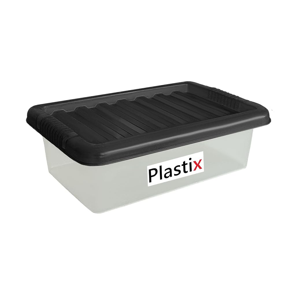 Plastix Clear Plastic Storage Box with Black Lid, 6 Litre, UK Made