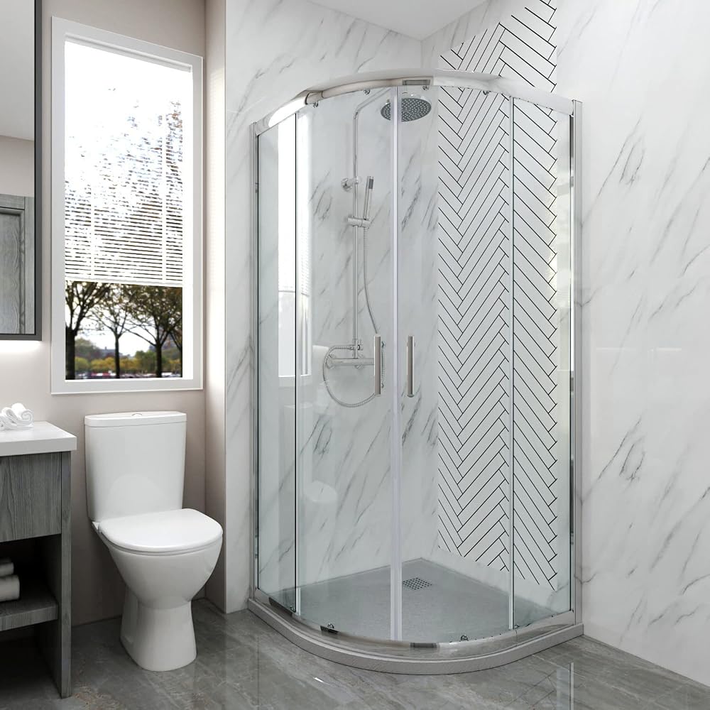 ELEGANT 800 x 800mm Quadrant Shower Enclosure, 6mm Easy Clean Glass Sliding Door Shower Cubicle