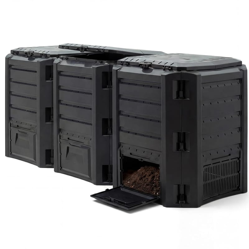 DEUBA 1600L Garden Compost Bin, Composting Organic ECO Waste Converter Box, Outdoor Compost Garden Storage Box, Black