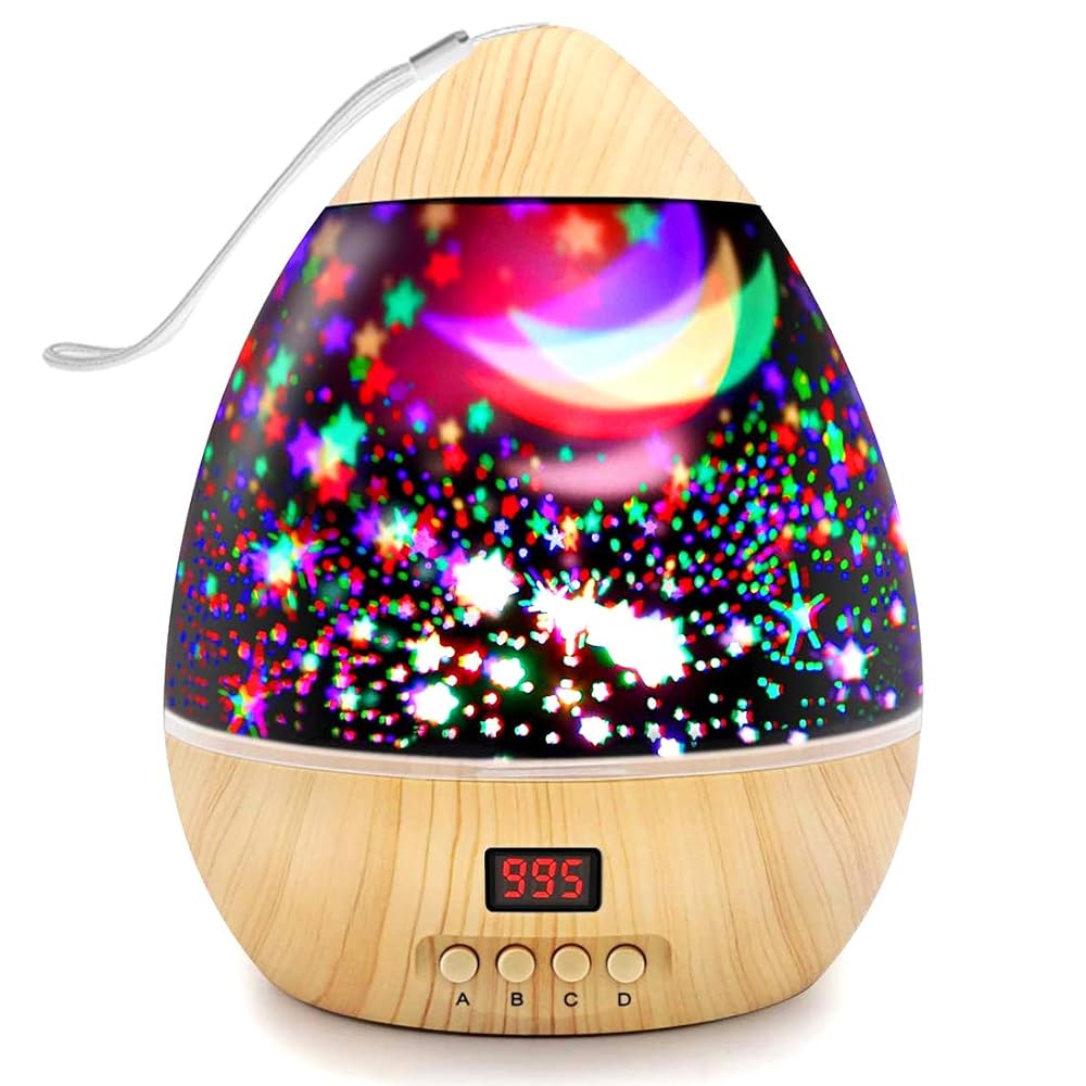 CDUTA Projector Night Light with Timer, Rotating Star Light Projector for Kids, Colourful LEDs Lamp, Wood Grain
