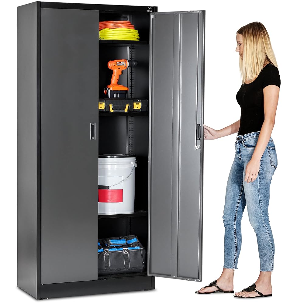 Fedmax Storage Cabinet 71 Inch, Steel Utility Cupboard with Locks & Adjustable Shelves, Silver