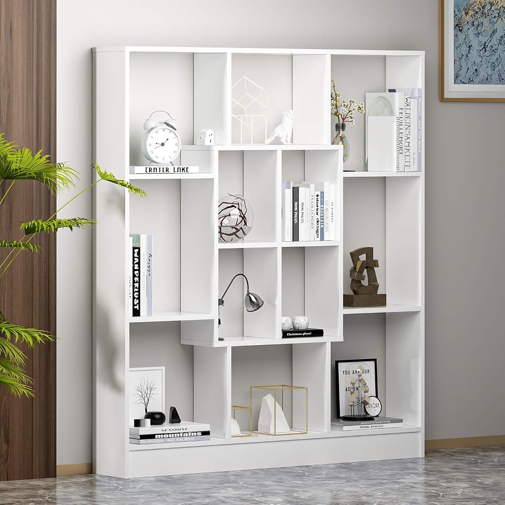 HOMIDEA MARS Bookcase - Bookshelf - Shelving Unit - Room Divider for Living Room or Office, Black/Walnut