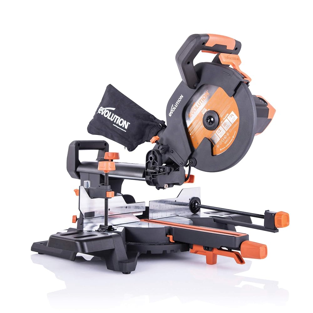 Evolution Power Tools R255SMS+ Compound Mitre Saw with Multi-Material Cutting Blade, 255mm, 2000W