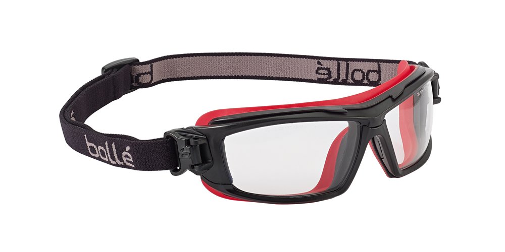 Bolle Safety Ultim8 Ultimate Glasses with Clear Lens, Black/Red