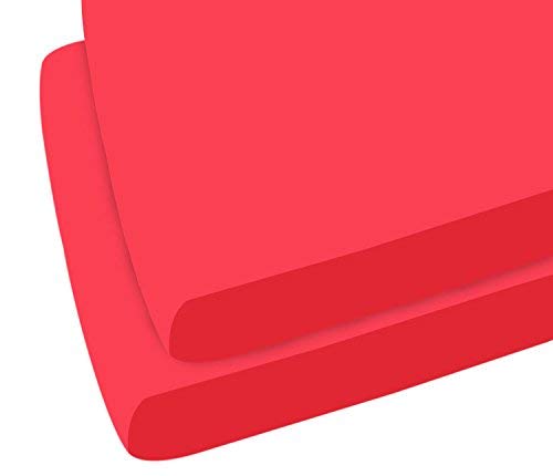 NIYS Luxury Bedding Percale Polycotton Cot Bed Fitted Sheets, Pack of 2, 70 x 140 x 15cm, Red