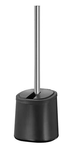 WENKO Kerr Toilet Brush Set, Black, Steel with Folding Lid Mechanism