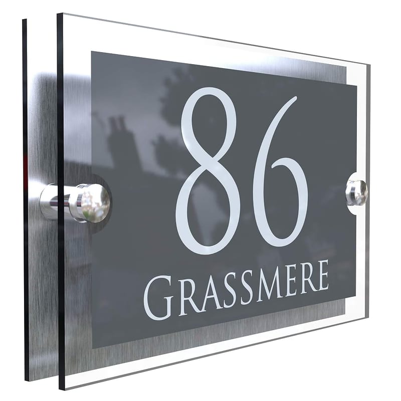 K Smart Sign Paramount Anthracite Grey & Brushed Aluminium 2-Part House Sign, 200mm x 130mm