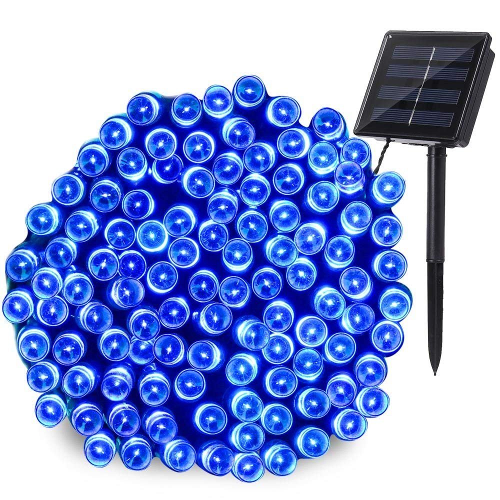 Qedertek Solar String Lights Outdoor, 72ft 200 LED Solar Fairy Lights, Waterproof 8 Modes (Blue)