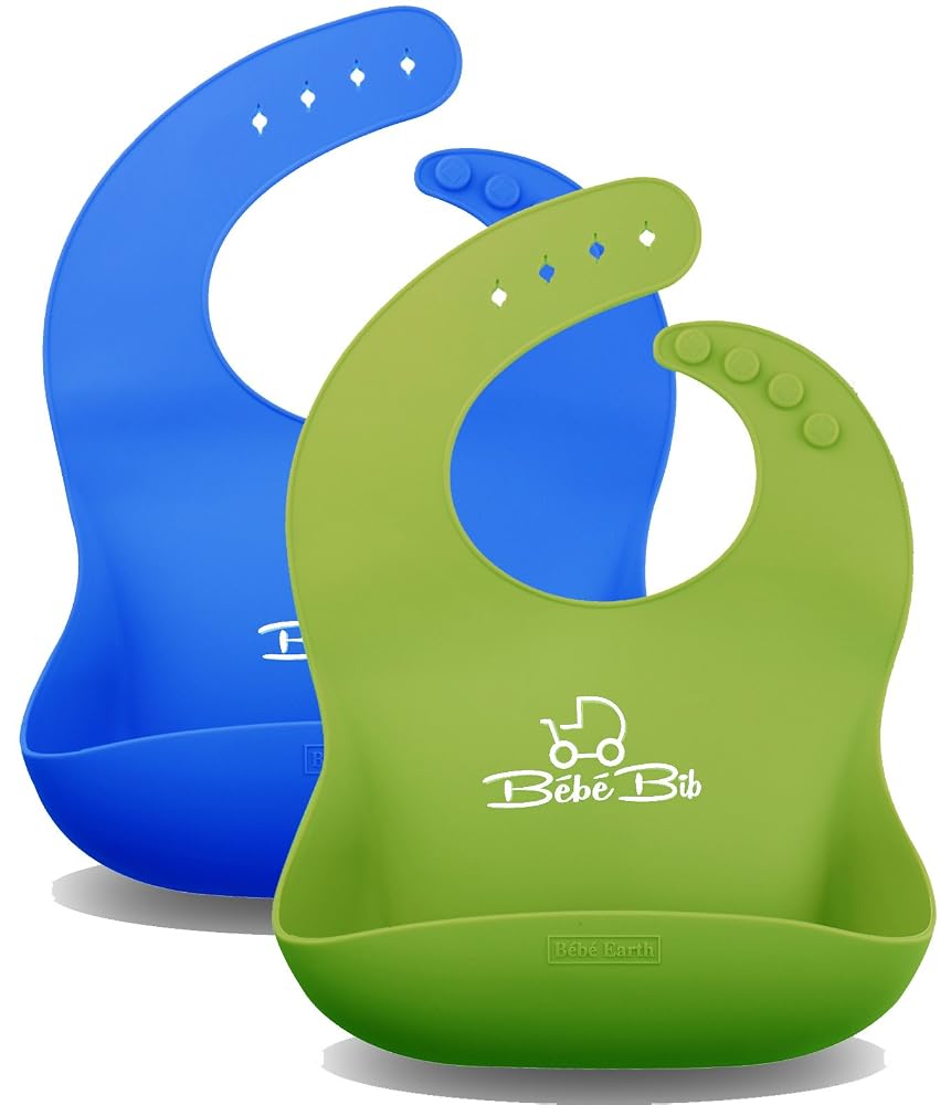Waterproof Silicone Baby Bibs for Boy or Girl, Easy Roll-Up, Wipes Clean and Quick Drying, 2 Pack