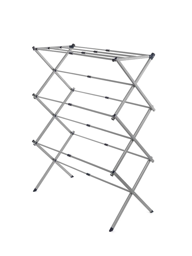 Addis Extendable 3-Tier Indoor Clothes Drying Airer Rack with 7 Metre Drying Space, Extends from 44cm up to 72cm Wide, Metallic Silver
