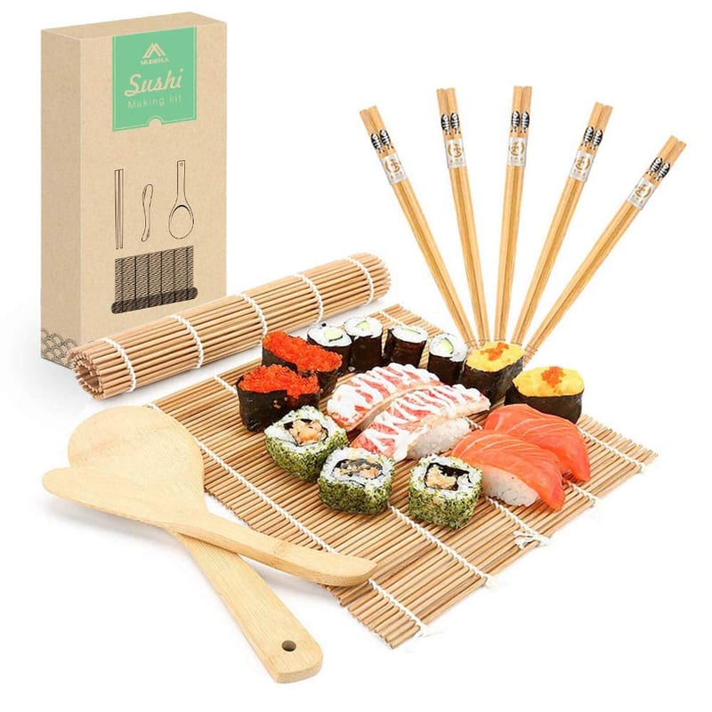 MUDEELA Bamboo Sushi Rolling Mat Kit – 9-Piece Sushi Making Set with Chopsticks, Paddle and Spreader