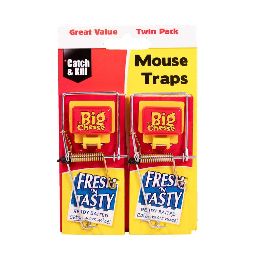 The Big Cheese Fresh Baited Mouse Trap - Twinpack, Kills Mice with Spring Mechanism, Ready-to-Use