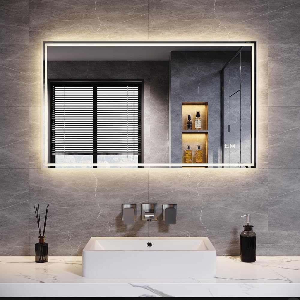 ELEGANT 1000 x 600mm Backlit LED Illuminated Bathroom Mirror with 3-Colour Dimmable Lights, Demister Pad, Sensor Touch Switch