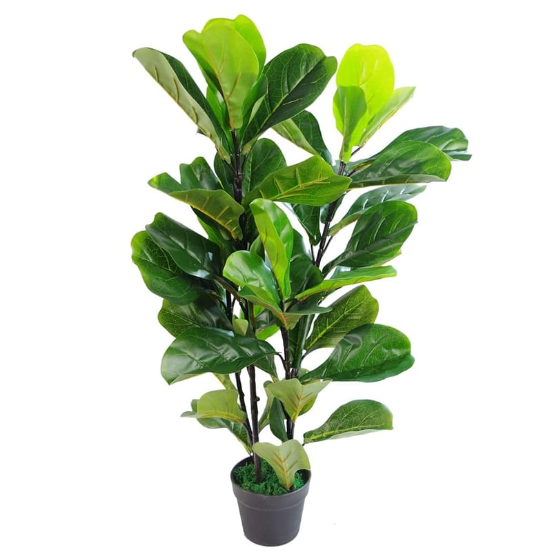 Leaf Design UK Artificial Fiddle Fig Tree Plant in Black Plastic Pot, 90cm
