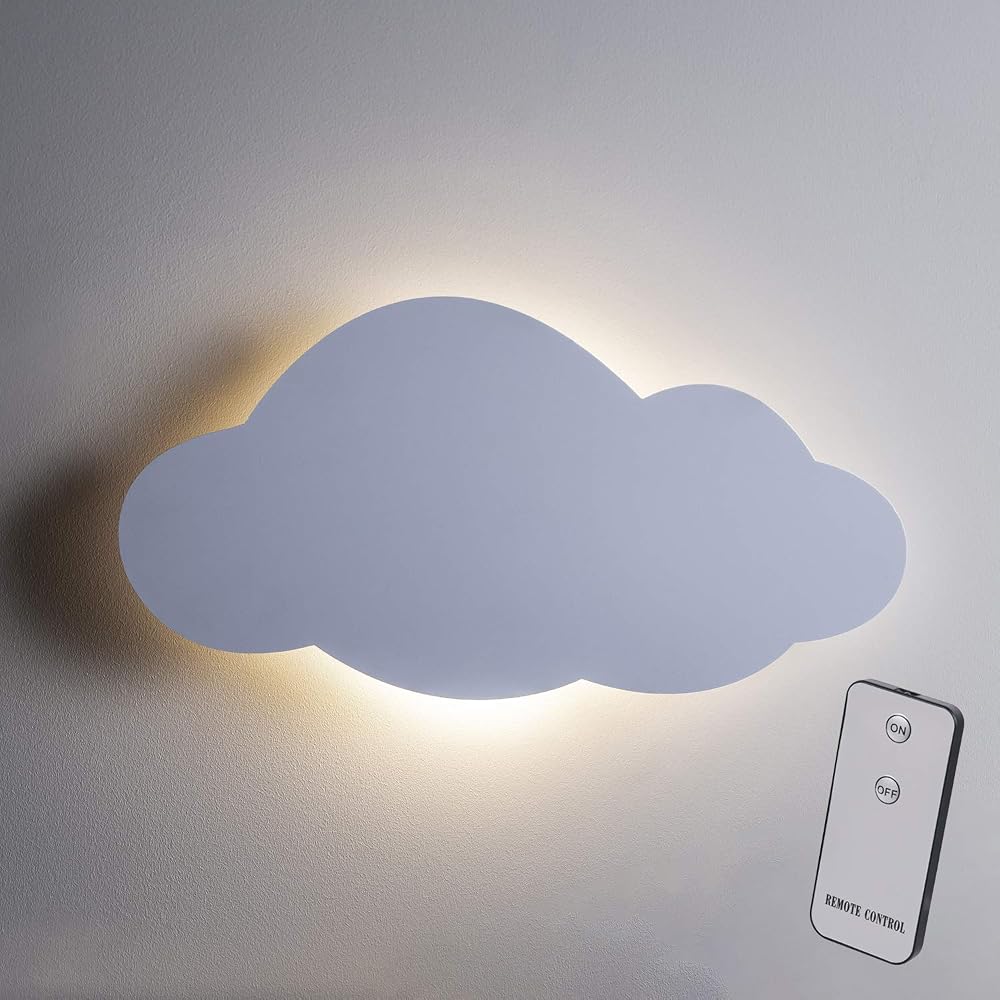 Lights4fun Set of 2 Battery Operated LED Cloud Wall Lights, Kids Bedroom Nursery, Remote & Timer