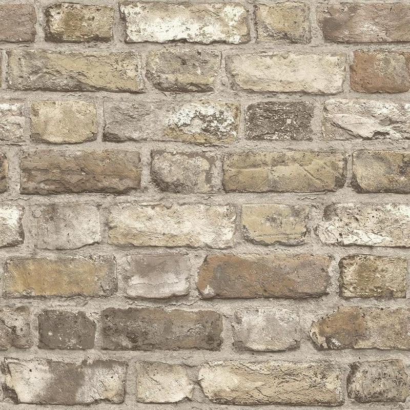 Grandeco Vintage Brick Neutral Wallpaper A28904, Paste The Wall Faux Stone Wall