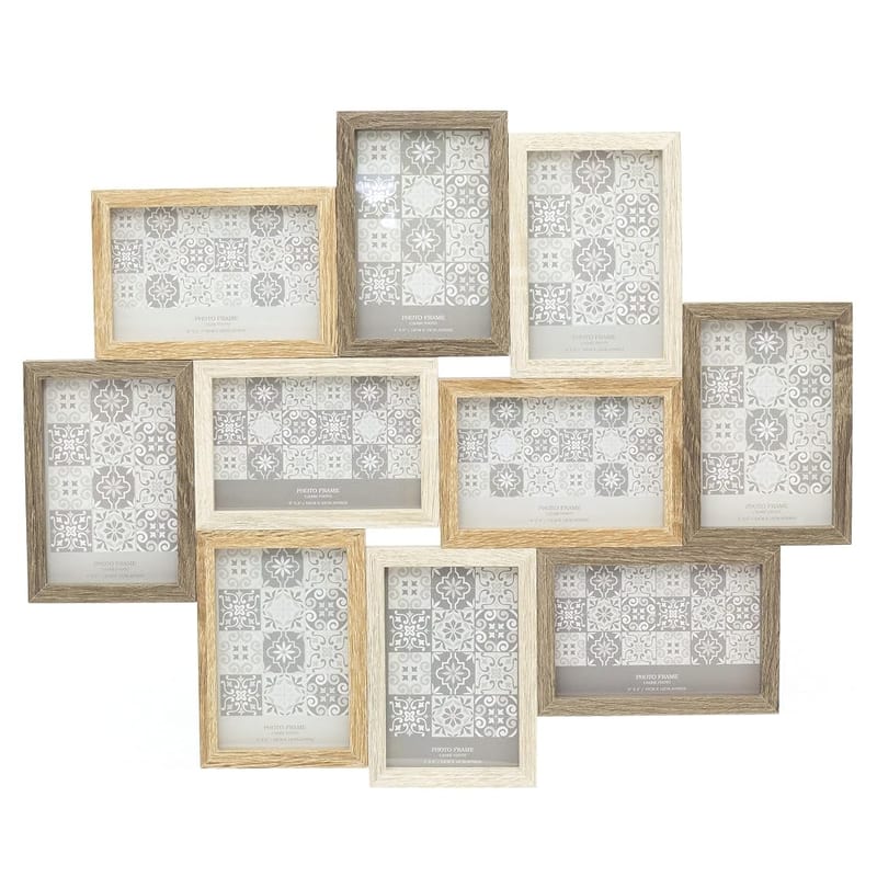 Carousel Home and Gifts Large 10 Aperture Multi Tonal Photo Frame 6x4, Wall Mounted Wooden Effect Picture Collage Display