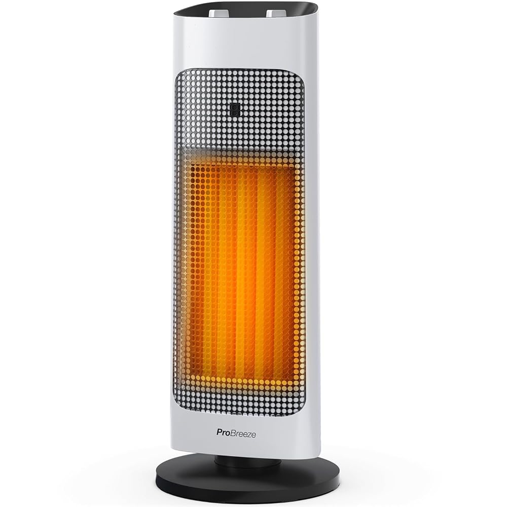 Pro Breeze 2000W Ceramic Tower Fan Heater - Energy Saving Electric Heater with Automatic Oscillation, Tip-Over Protection & 4 Heat Settings