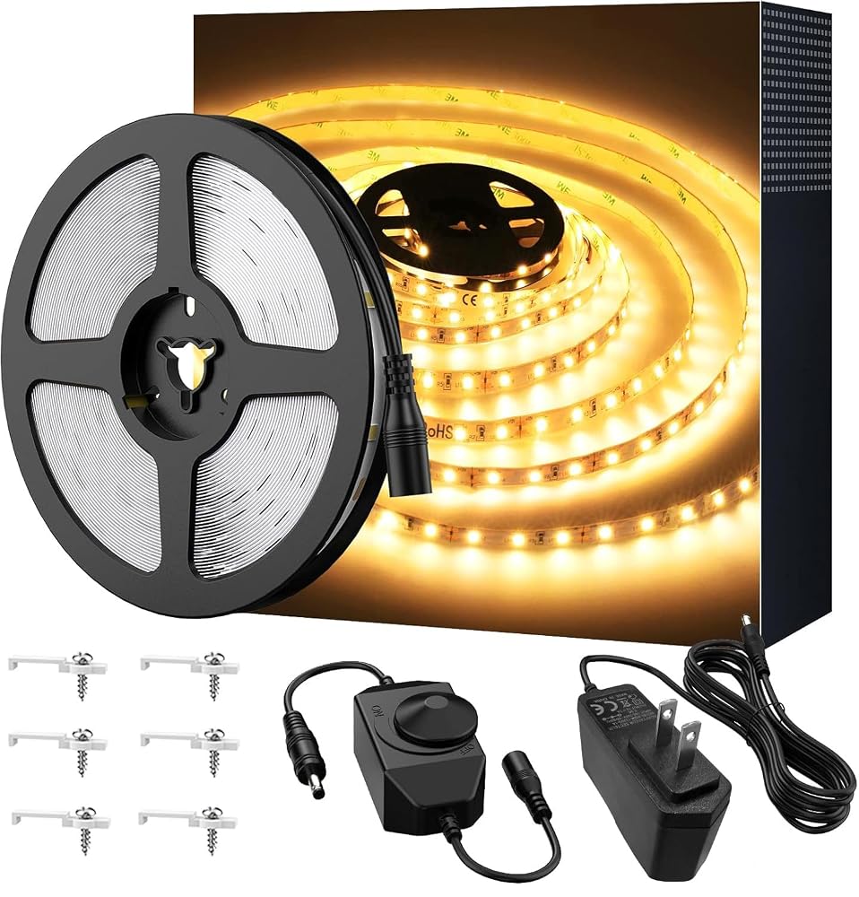 Onforu 16.4ft LED Strip Lights Kit, 5M Under Cabinet Lighting, 3000K Warm White