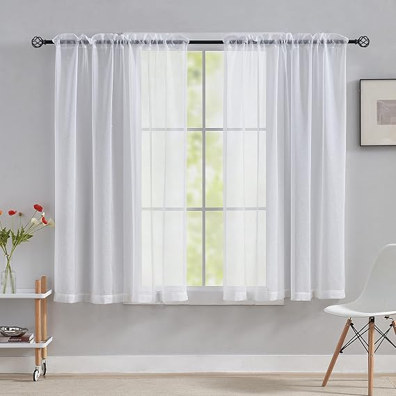 Home Brilliant Net Curtains for Windows 45 Drop, Sheer Curtains White Short Woven Voile Net Curtains for Kitcken Living Room Bedroom Window Treatment, Set of 2, 54 x 45 inches