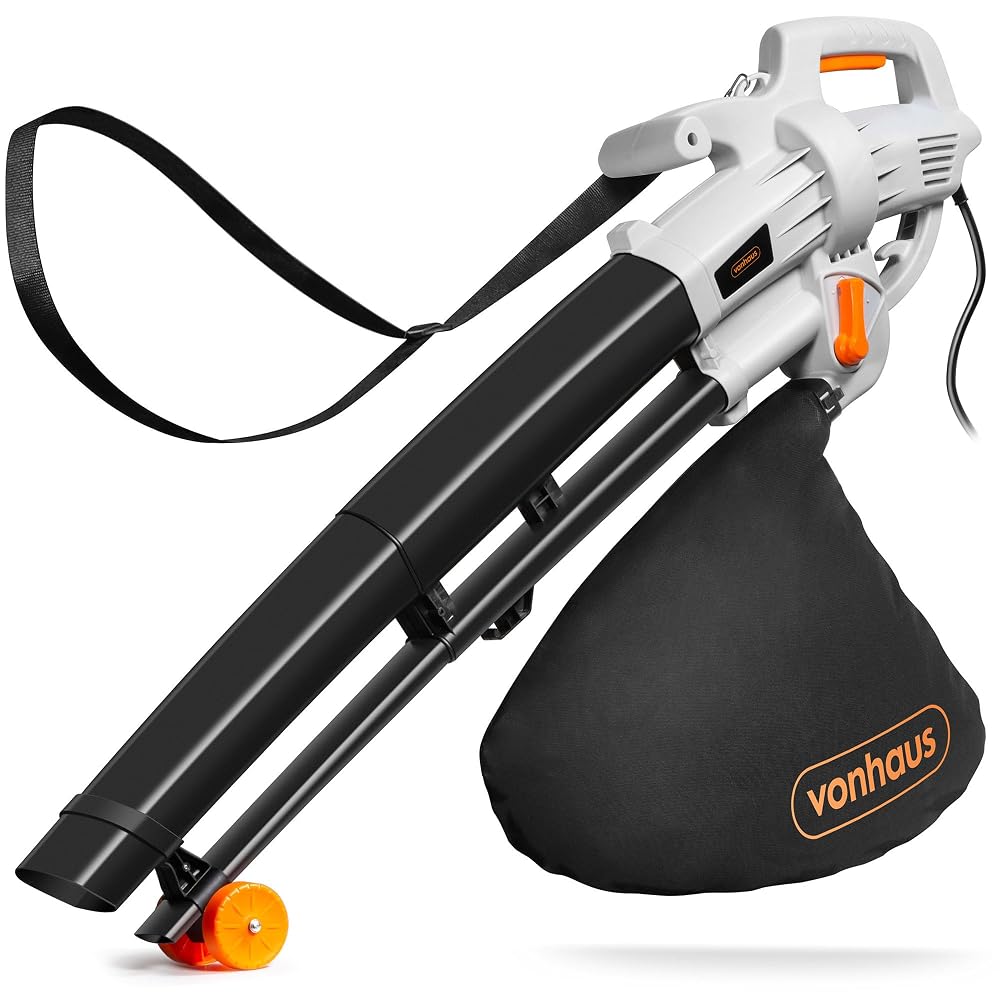 VonHaus Leaf Blower and Vacuum 3000W – Corded Leaves Collector, 35L Collection Bag, 10m Cable, Shoulder Strap, Wheels