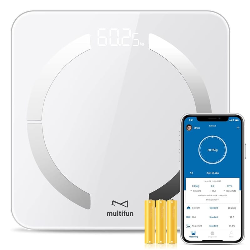 multifun Bluetooth Body Fat Scales, Digital Bathroom Weighing Scales, High Precision Body Composition Analyzer with App