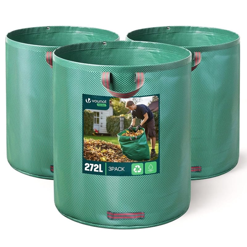 VOUNOT Set of 3 Garden Waste Bags, 272 Litre Heavy Duty Reusable Garden Refuse Bags with Handles, Green