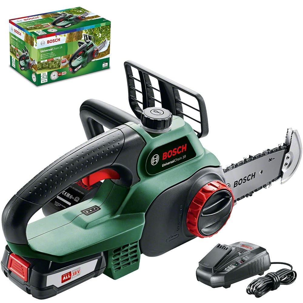 Bosch Cordless Chainsaw UniversalChain 18 (Battery 2.5 Ah, Charger, SDS System, 200mm Blade, 18 Volt System)