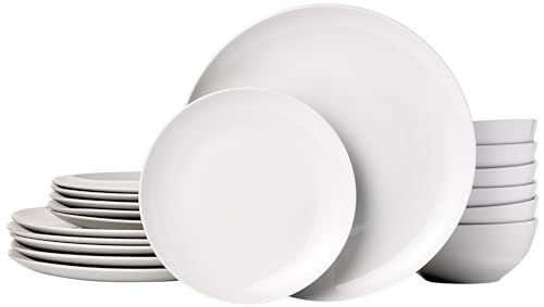 Amazon Basics 18-Piece Dinnerware Set - White Porcelain Coupe, Service for 6