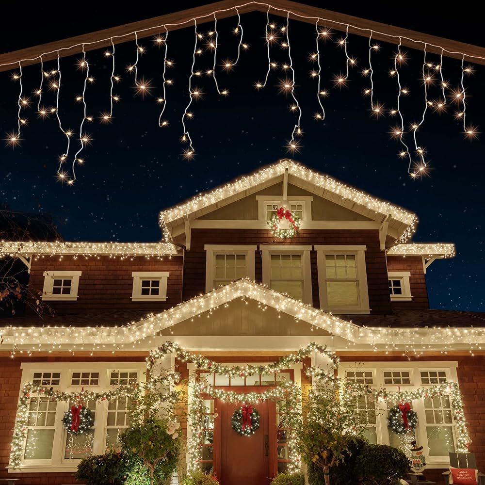 ANSIO Outdoor Christmas Lights 2000 LED 70m/224ft Icicle Lights, Warm White, Mains Powered