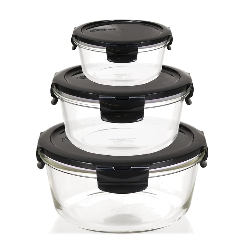 LOCK & LOCK Glass Storage Containers, Round Set of 3
