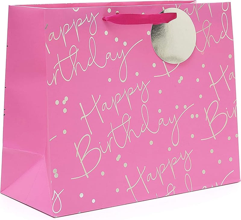 UK Greetings Large Birthday Gift Bag, Pink & Silver Design, with Tissue Paper and Gift Tag