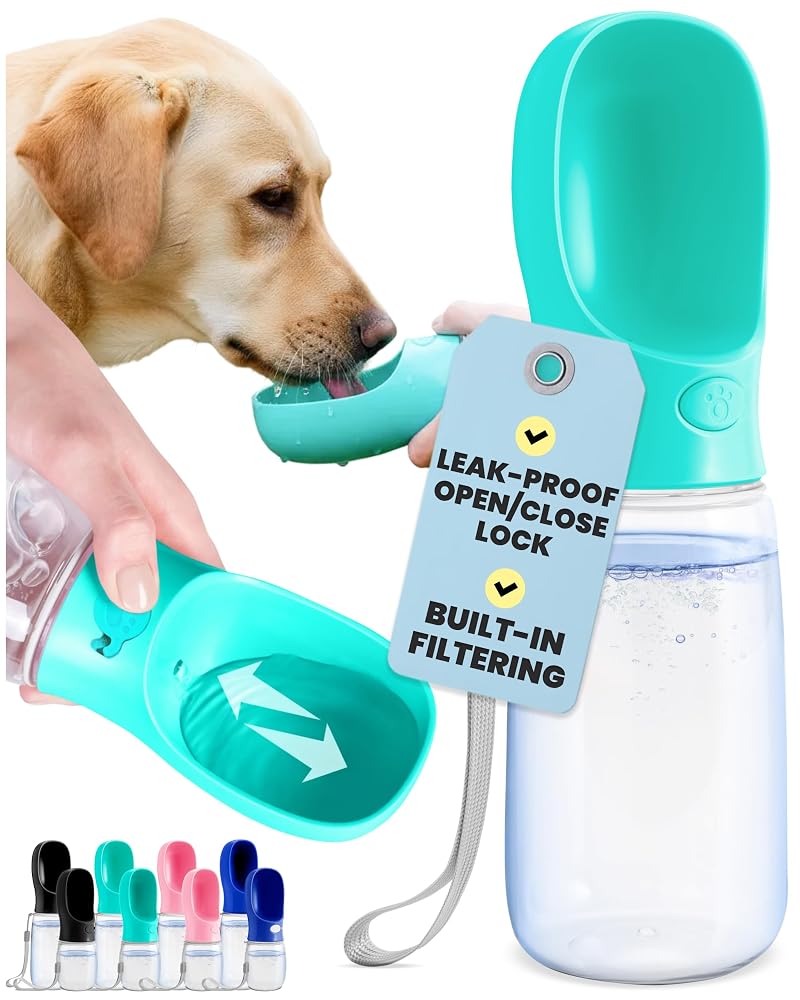 MalsiPree Portable Dog Water Bottle with Bowl, 550ml, Leak-Proof, One-Hand Operation