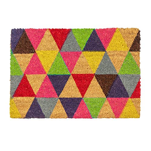 Nicola Spring Coir Door Mat - 60 x 40cm - Triangle - Pack of 1 - Decorative Indoor Front Door Floor Mat Entry Dirt Trapper Rug Outdoor Boot Scraper Non Slip Backing Doormat