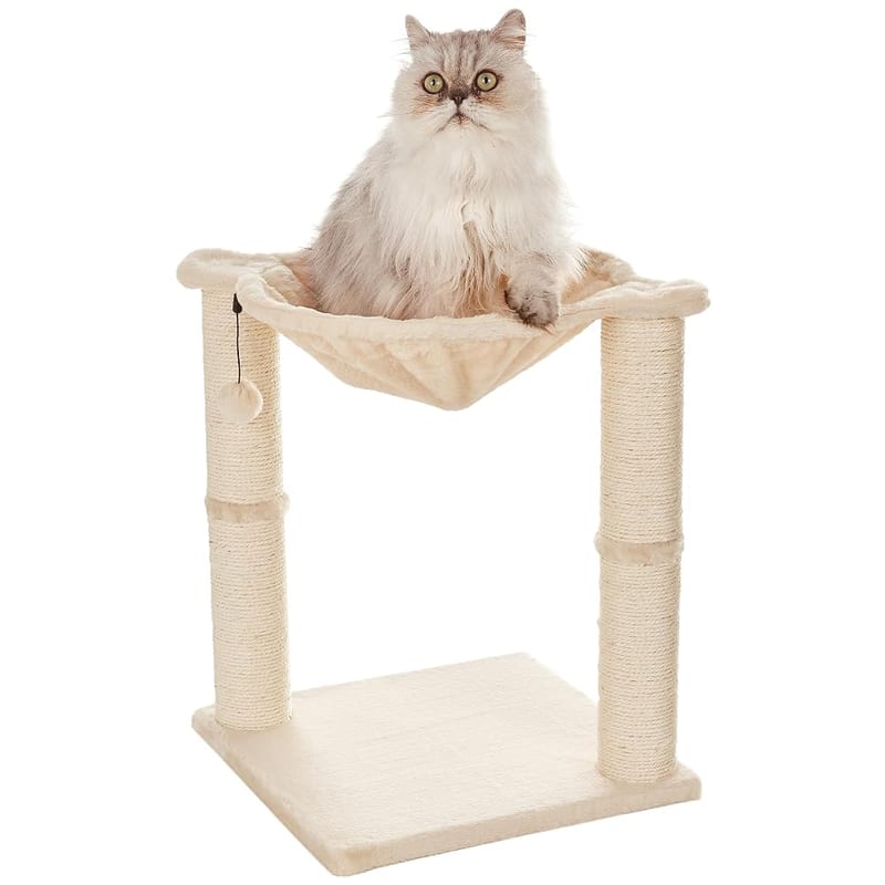 Amazon Basics Cat Tree Tower with Scratching Post and Hammock Bed for Indoor Cats, Beige