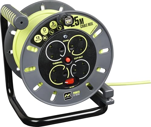 Masterplug Pro-XT Four Socket Anti-Twist Open Cable Reel Extension Lead, 30 Metres