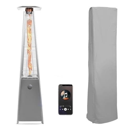 BU-KO Outdoor Patio Gas Heater, Stainless Steel Pyramid Style 13kW Propane Heater, Portable Wheels