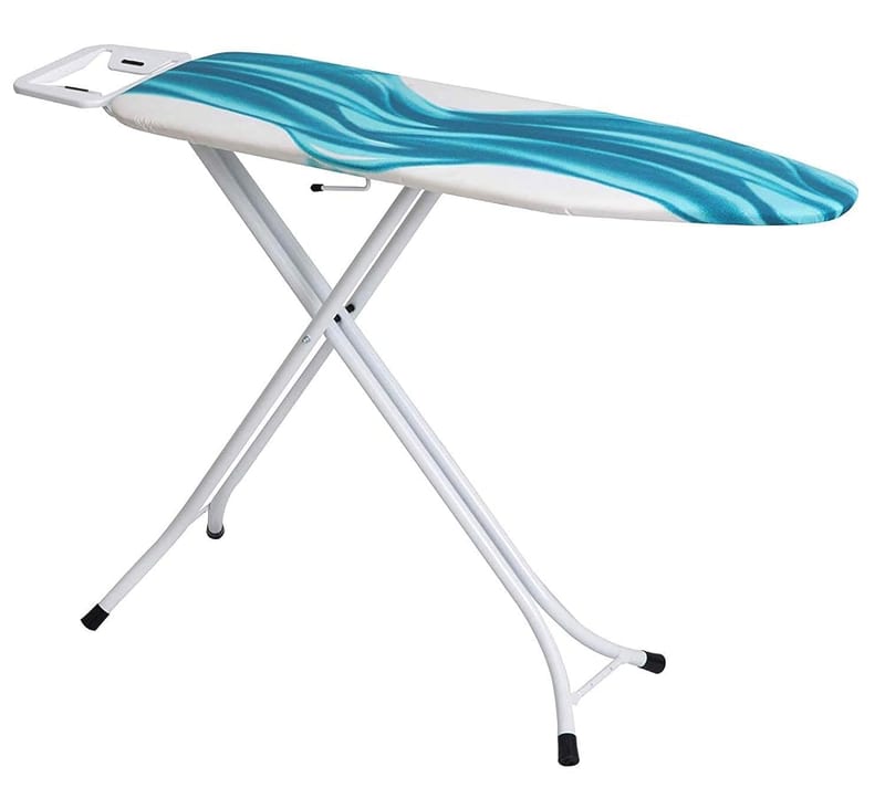 Mabel Home Adjustable Height, Deluxe, 4-Leg, Ironing Board, Made in Europe, + Extra Cover, Blue/White Patterned